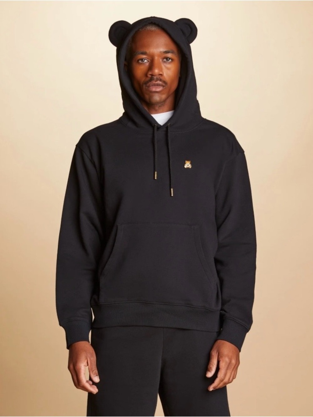 Unisex Teddy Fresh Black Hooded Sweatshirt with Bear-Ear Hood